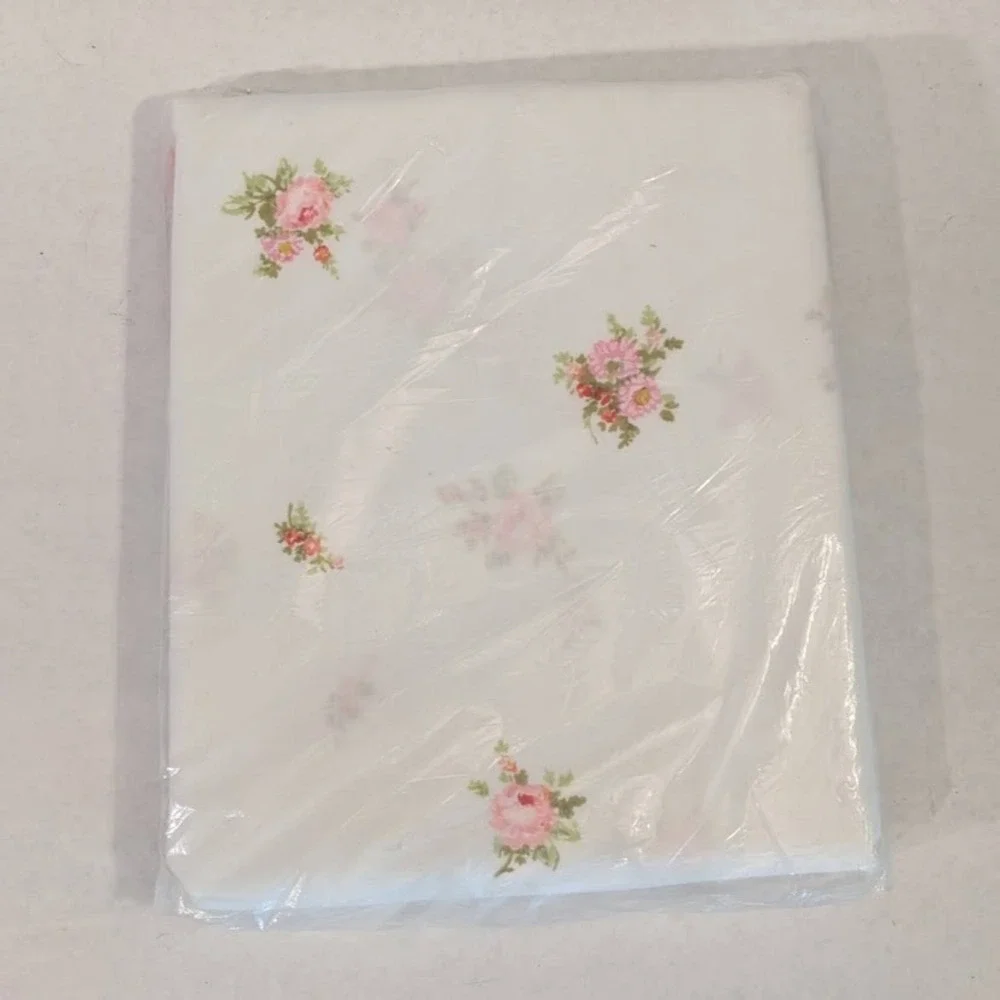 Vtg Sears Best French Bouquet Full Flat Sheet Floral Pink Scalloped Percale New